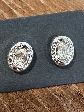 Coach Silver Crystal Oval Stud Earrings - Clear